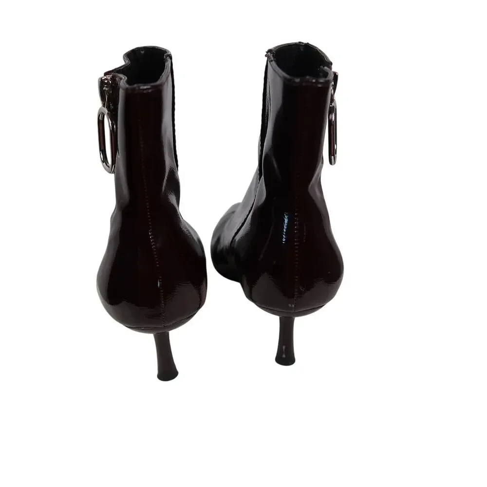 Zara Dark Burgundy Faux Patent Leather Kitten Heel Ankle Boots 38